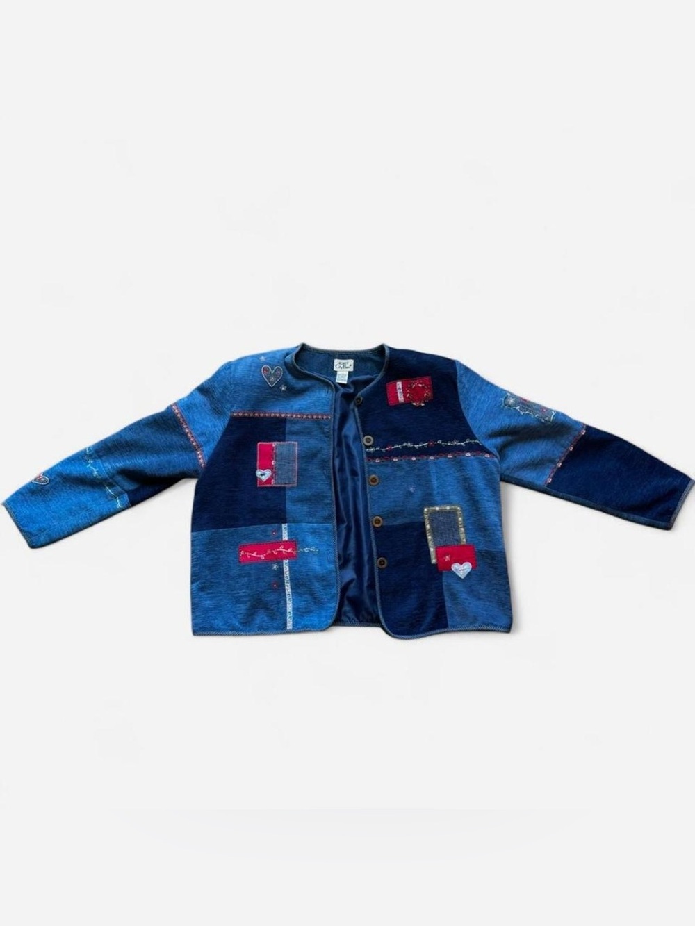 Vintage Koret City Blues Patchwork Denim Look Jacket Plus Size 18W Coquette 90s - Picture 4 of 14